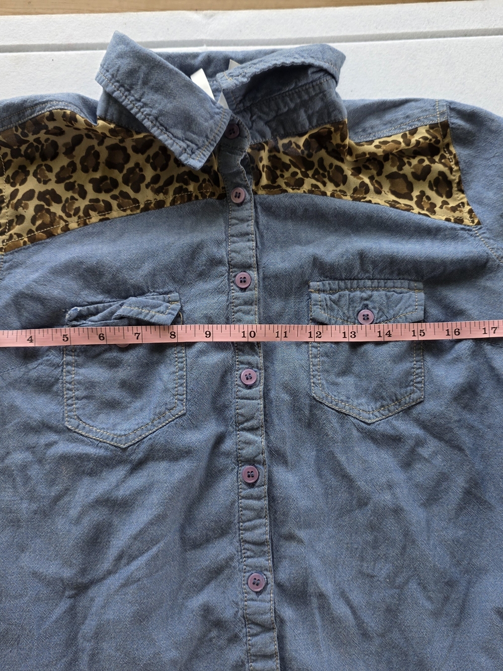 Truth Denim Button-Down Shirt with Leopard Trim - Picture 6 of 7